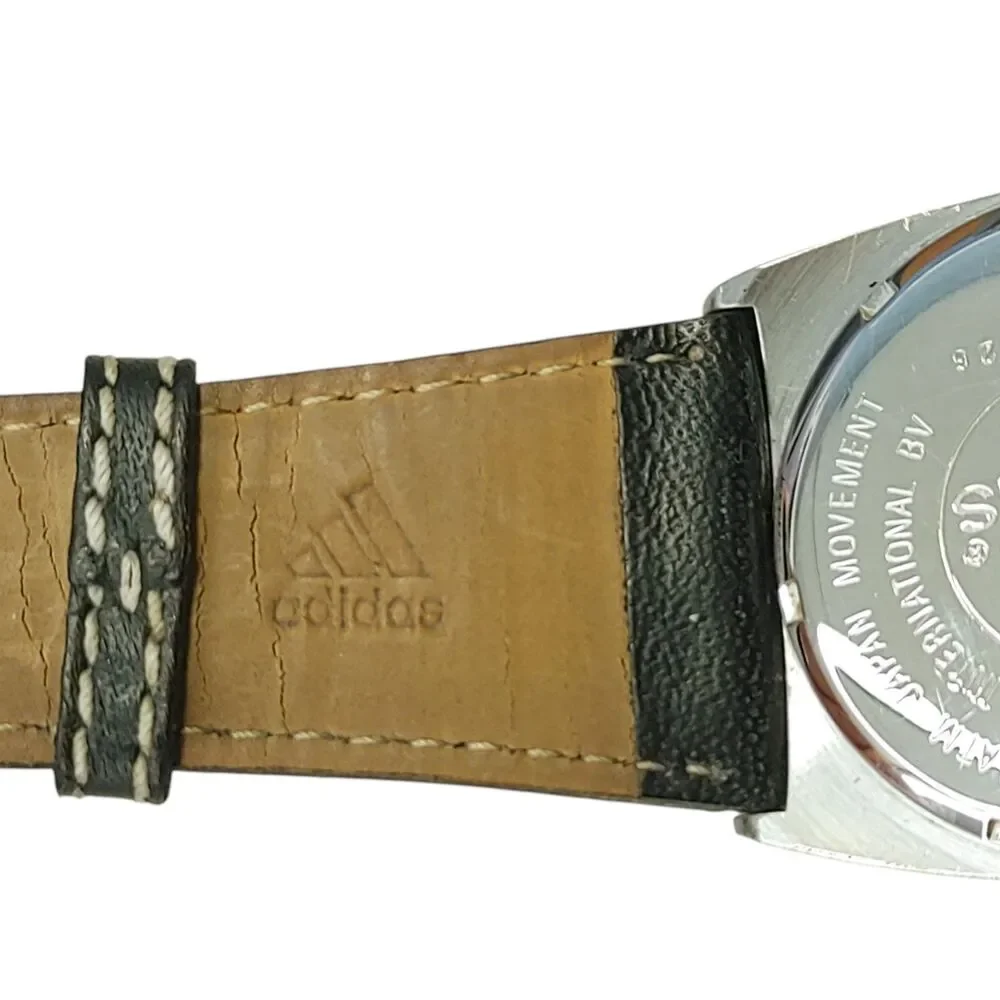 Adidas 10-5005 VS Multifunction Watch Silver White Dial Black Leather Band